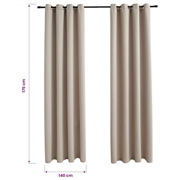 Затъмняващи завеси с метални халки, 2 бр, бежови, 140x175 см