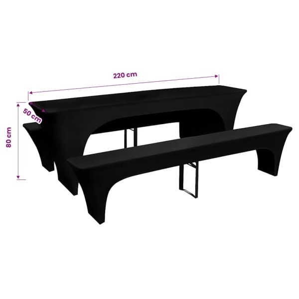 3 Покривки за маса и пейки, разтегателни, черни, 220 х 50 х 80 см