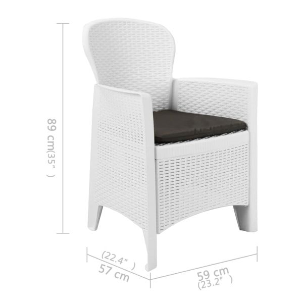 Външен трапезен комплект 5 части пластмаса бял ратанов вид