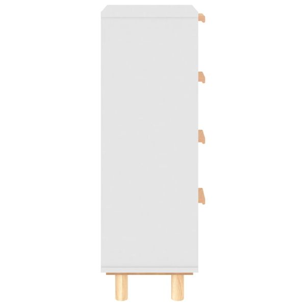 Бюфет, бял, 40x30x90 см, бор масив и естествен ратан