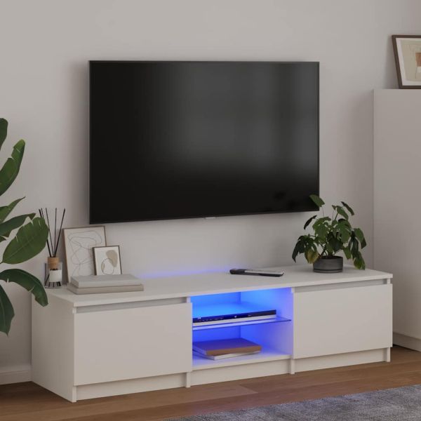 ТВ шкаф с LED осветление, бял, 140x40x36 см