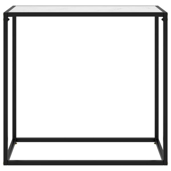 Конзолна маса, бяла, 80x35x75 cм, закалено стъкло