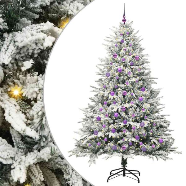 Изкуствена светена коледна елха с комплект топки Зелен 210 cm