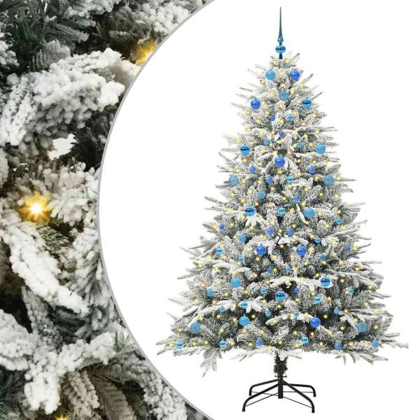 Изкуствена светена коледна елха с комплект топки Зелен 210 cm
