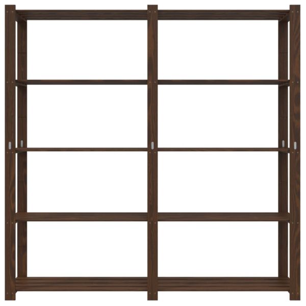 5-етажен стелаж за съхранение, кафяв, 170x38x170 см, бор масив