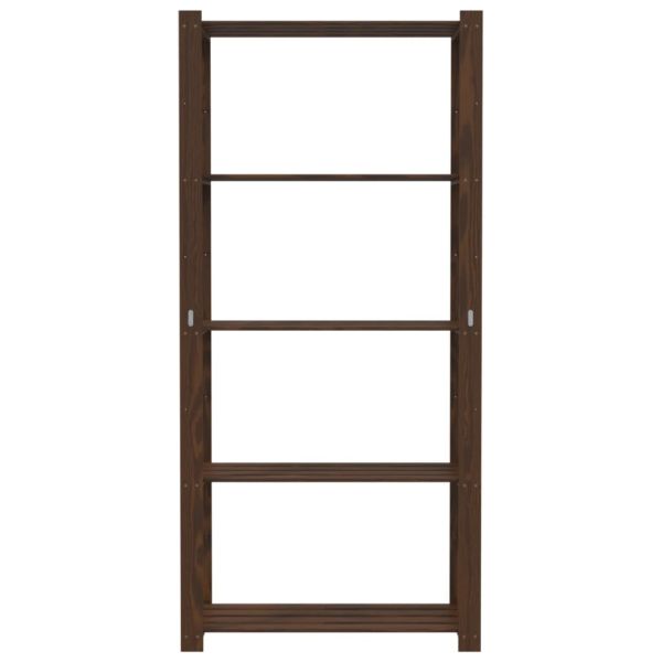 5-етажен стелаж за съхранение, кафяв, 80x38x170 см, бор масив