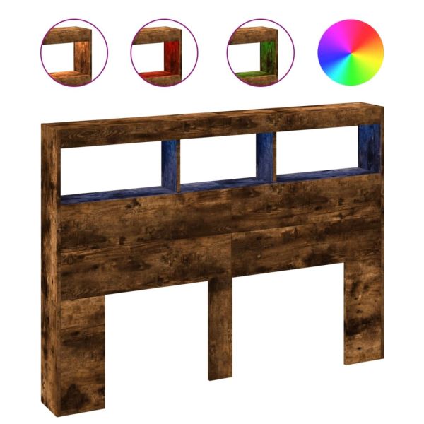 Табла шкаф с LED, опушен дъб, 140x17x102 см