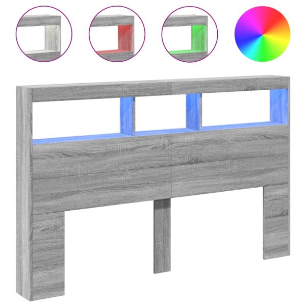 Табла шкаф с LED, сив сонома, 160x17x102 см