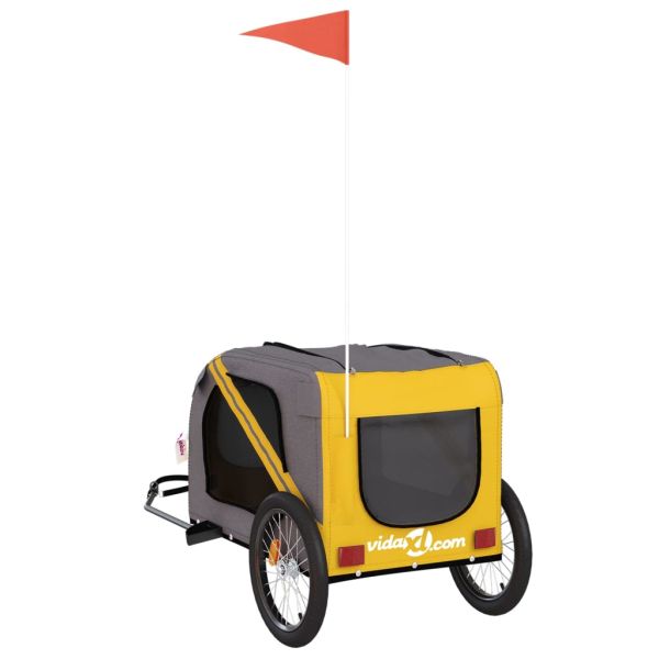 Ремарке за колело за любимци жълт и сив Оксфорд плат и желязо