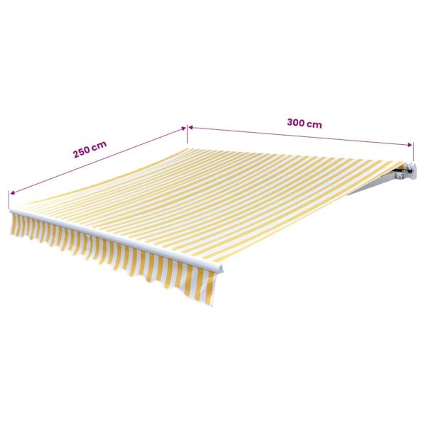 Сгъваема тента с ръчно задвижване, 300 см, жълто/бяло