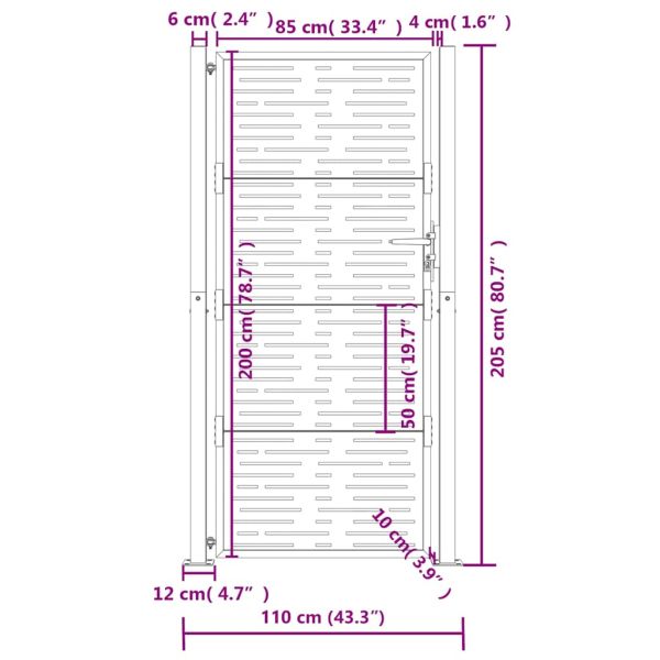 Градинска порта, антрацит, 100x200 см, стомана, квадратен дизайн