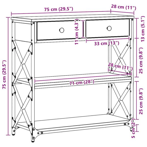 Конзолна маса с чекмедже с рафт дъб артизан 75 x 28 x 75 см