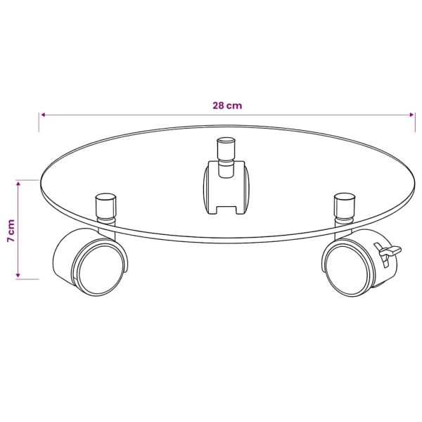 Цветарници на колелца, 2 бр, закалено стъкло, 28 см, кръгли