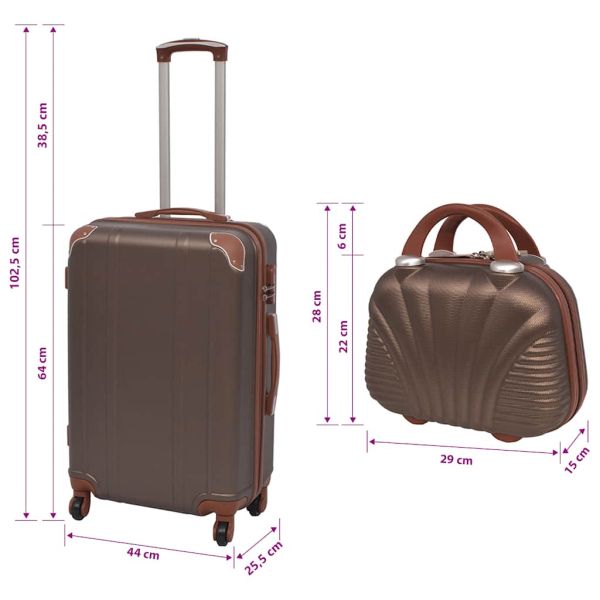 Комплект от 4 броя твърди куфари на колелца, цвят кафе