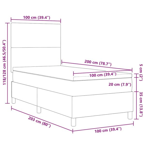 Легло с пружинирана основа Светлосив и бял 100 x 200 cm