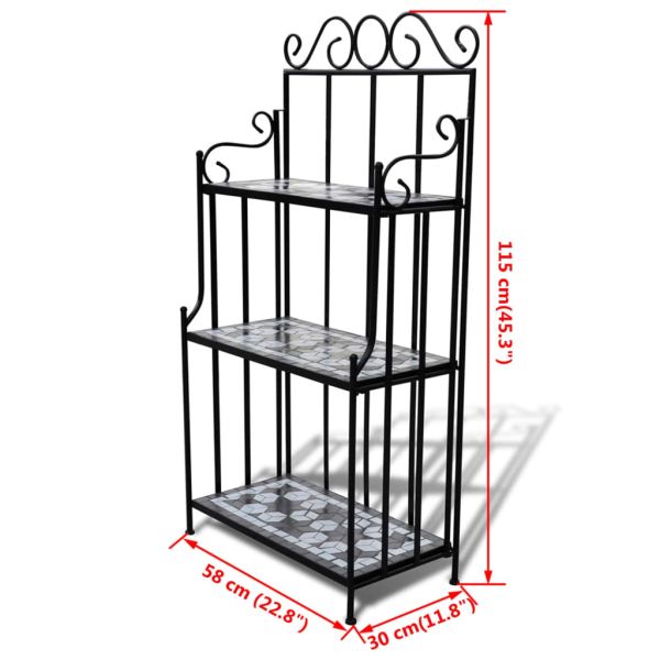 Етажерка за цветя, черно-бял мозаечен модел