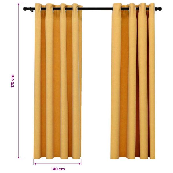 Затъмняващи завеси имитация лен с отвори 2 бр жълти 140x175 см