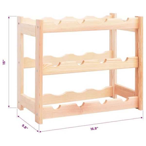 Стойка за вино за 12 бутилки, борова дървесина