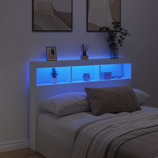 Табла шкаф с LED, бял, 140x17x102 см