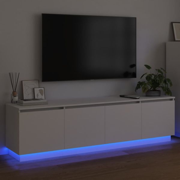 ТВ шкаф с LED Бяло 180 x 38 x 49 см Инженерно дърво
