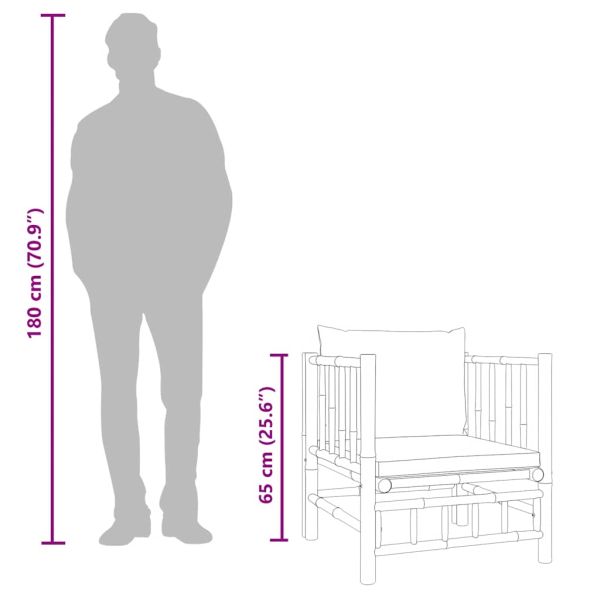 Градински диван с тъмносиви възглавници бамбук