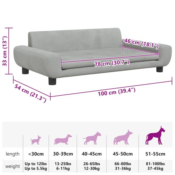 Кучешко легло светлосиво 100x54x33 см кадифе