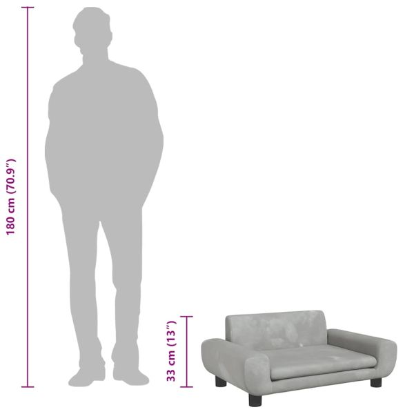 Кучешко легло светлосиво 70x45x33 см кадифе