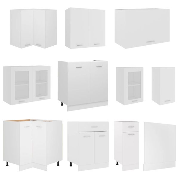 Комплект кухненски шкафове, 11 части, "Lyon", бяло инженерно дърво