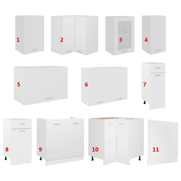 Комплект кухненски шкафове, 11 части, "Lyon", бяло инженерно дърво