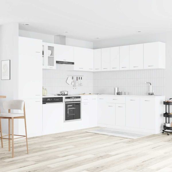 Комплект кухненски шкафове, 14 части, "Lyon", бяло инженерно дърво