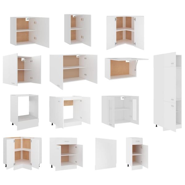 Комплект кухненски шкафове, 14 части, "Lyon", бяло инженерно дърво