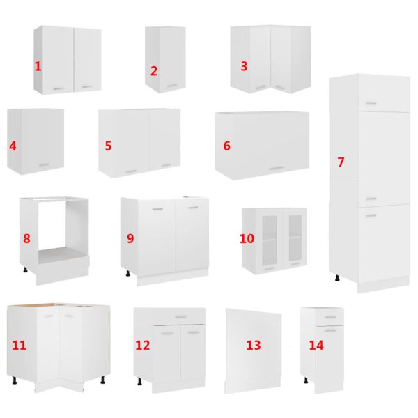 Комплект кухненски шкафове, 14 части, "Lyon", бяло инженерно дърво
