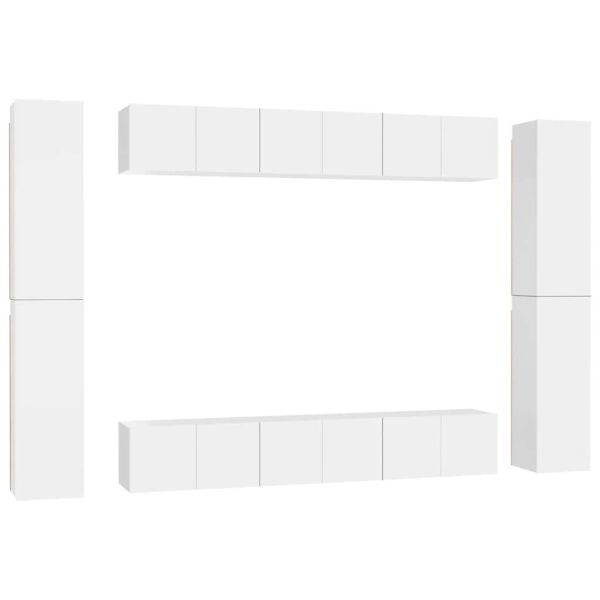 Комплект ТВ шкафове от 10 части, бял, инженерно дърво