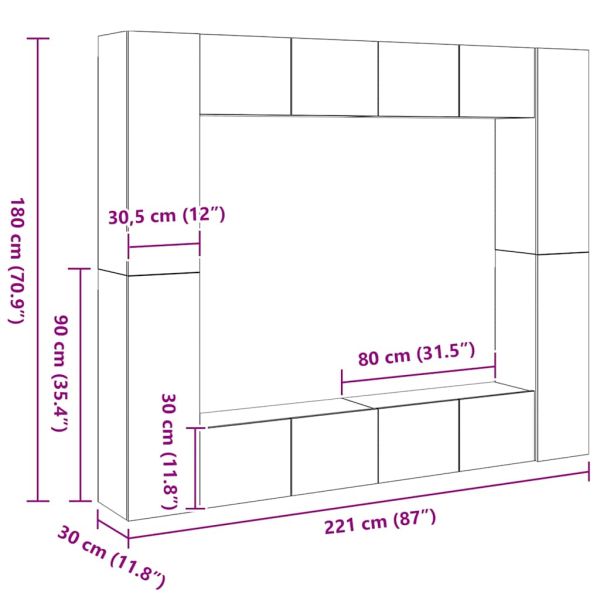 Комплект ТВ шкафове от 8 части, дъб сонома, инженерно дърво