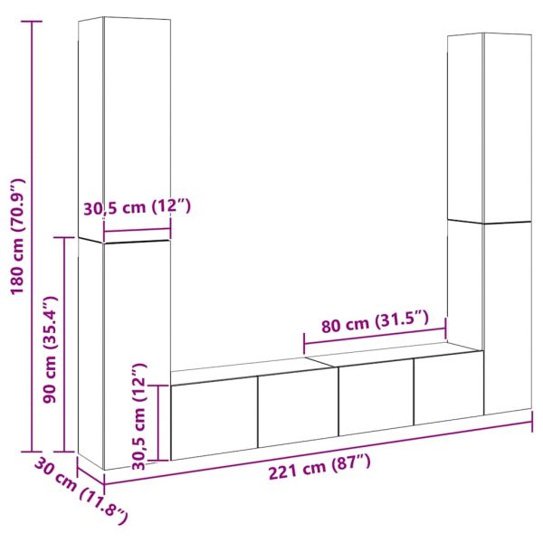 Комплект ТВ шкафове от 6 части, дъб сонома, инженерно дърво