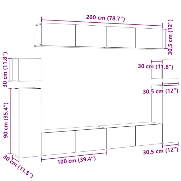 Комплект ТВ шкафове от 8 части, сонома дъб, инженерно дърво
