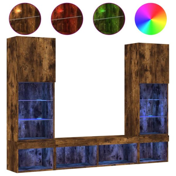 ТВ стенни модули с LED, 5 части, опушен дъб, инженерно дърво