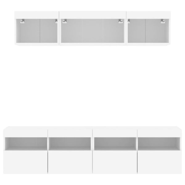 ТВ стенни модули с LED, 5 части, бели, инженерно дърво