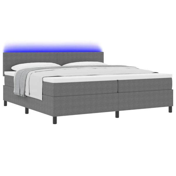 LED кутия за пружини с легло Светлосив и бял 200 x 200 cm