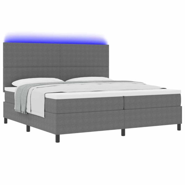 LED кутия за пружини с легло Светлосив и бял 200 x 200 cm