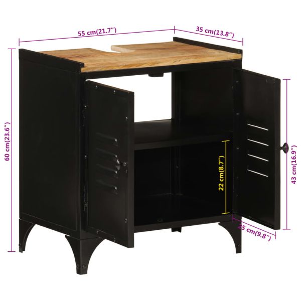 Шкаф за баня за мивка 55x35x60 см масивно мангово дърво