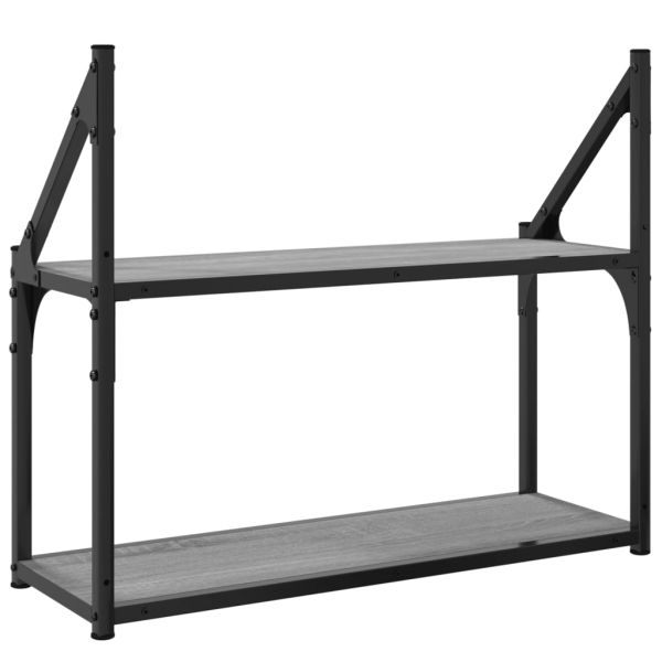 Стенен рафт на 2 нива сив сонома 60x21x51 см инженерно дърво