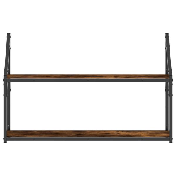 Стенен рафт на 2 нива опушен дъб 80x21x51 см инженерно дърво