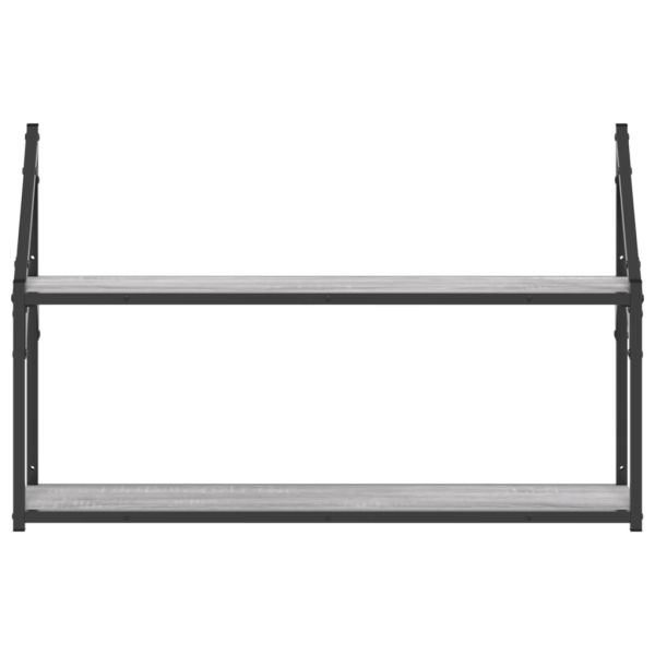 Стенен рафт на 2 нива сив сонома 80x21x51 см инженерно дърво