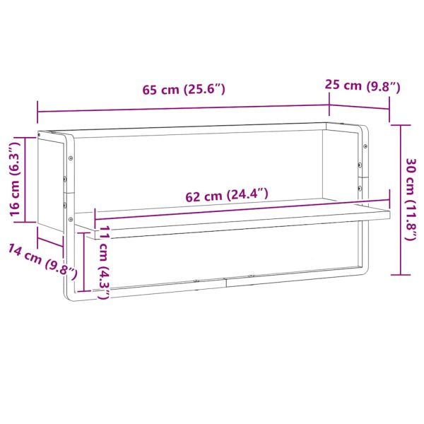 Стенен рафт с шина, дъб сонома, 65x25x30 см