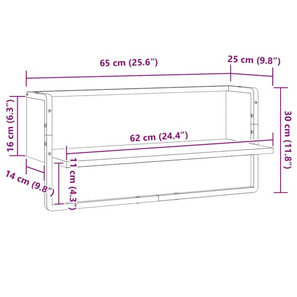 Стенен рафт с шина, опушен дъб, 65x25x30 см