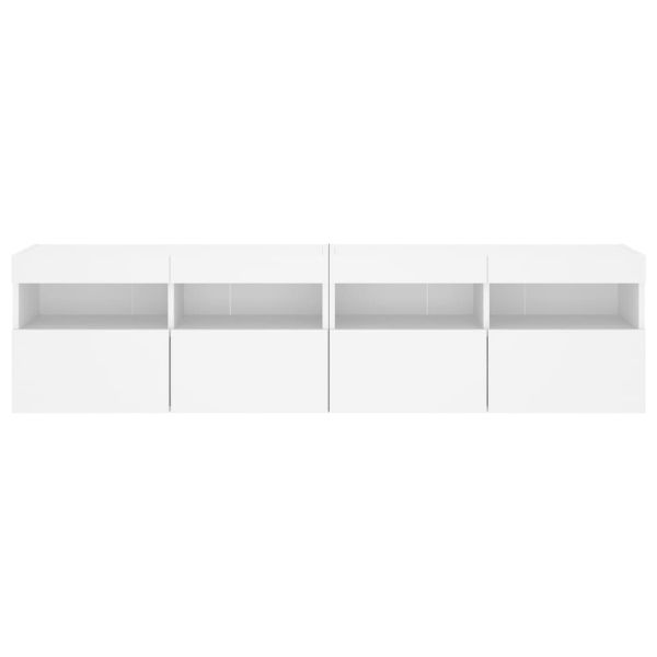 Стенни ТВ шкафове с LED осветление, 2 бр, бели, 80x30x40 см