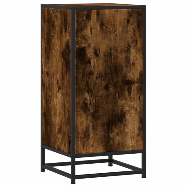 Сайдборд, опушен дъб, 35,5x35x76 см, инженерно дърво и метал