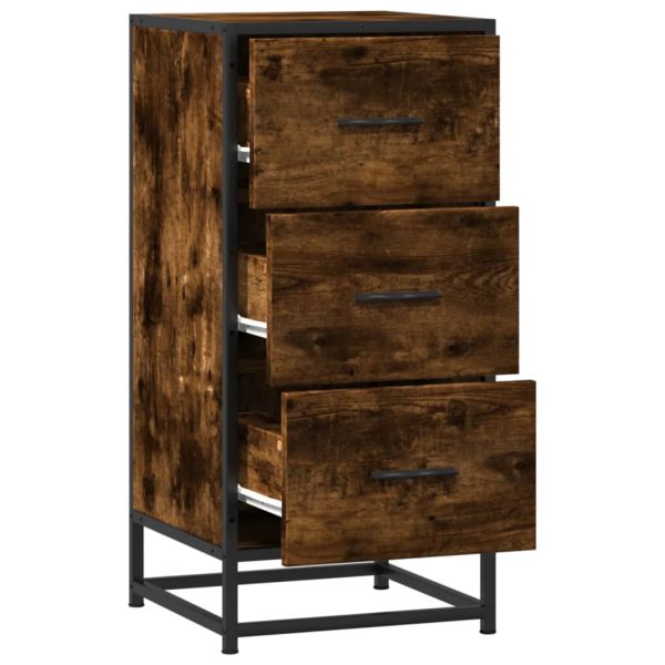 Сайдборд, опушен дъб, 35,5x35x76 см, инженерно дърво и метал