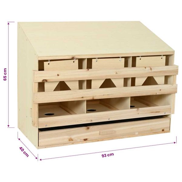 Пилешка гнездилка, 3 отделения, 93x40x65 см, бор масив